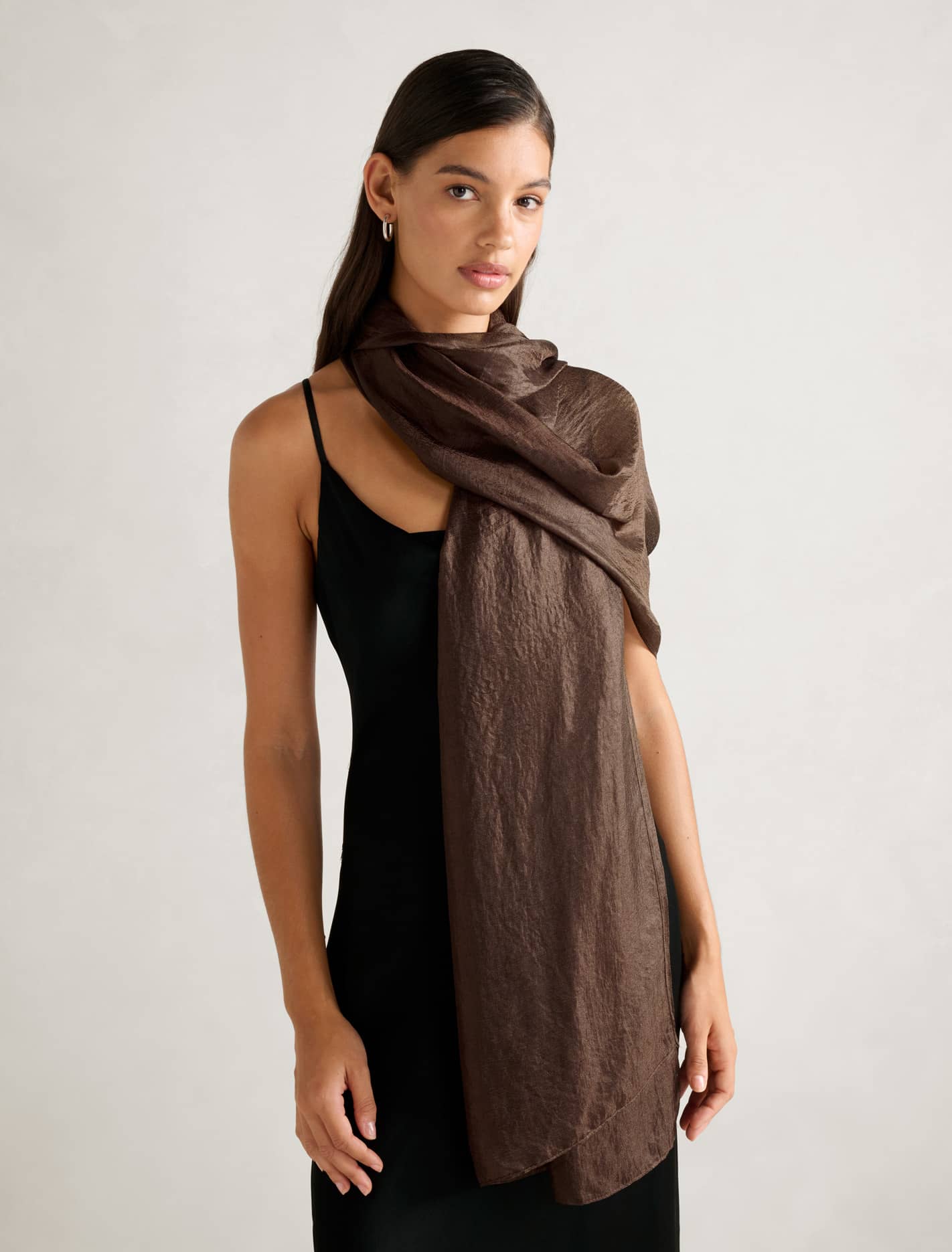 Harper Metallic Scarf 0 Chocolate Forever New