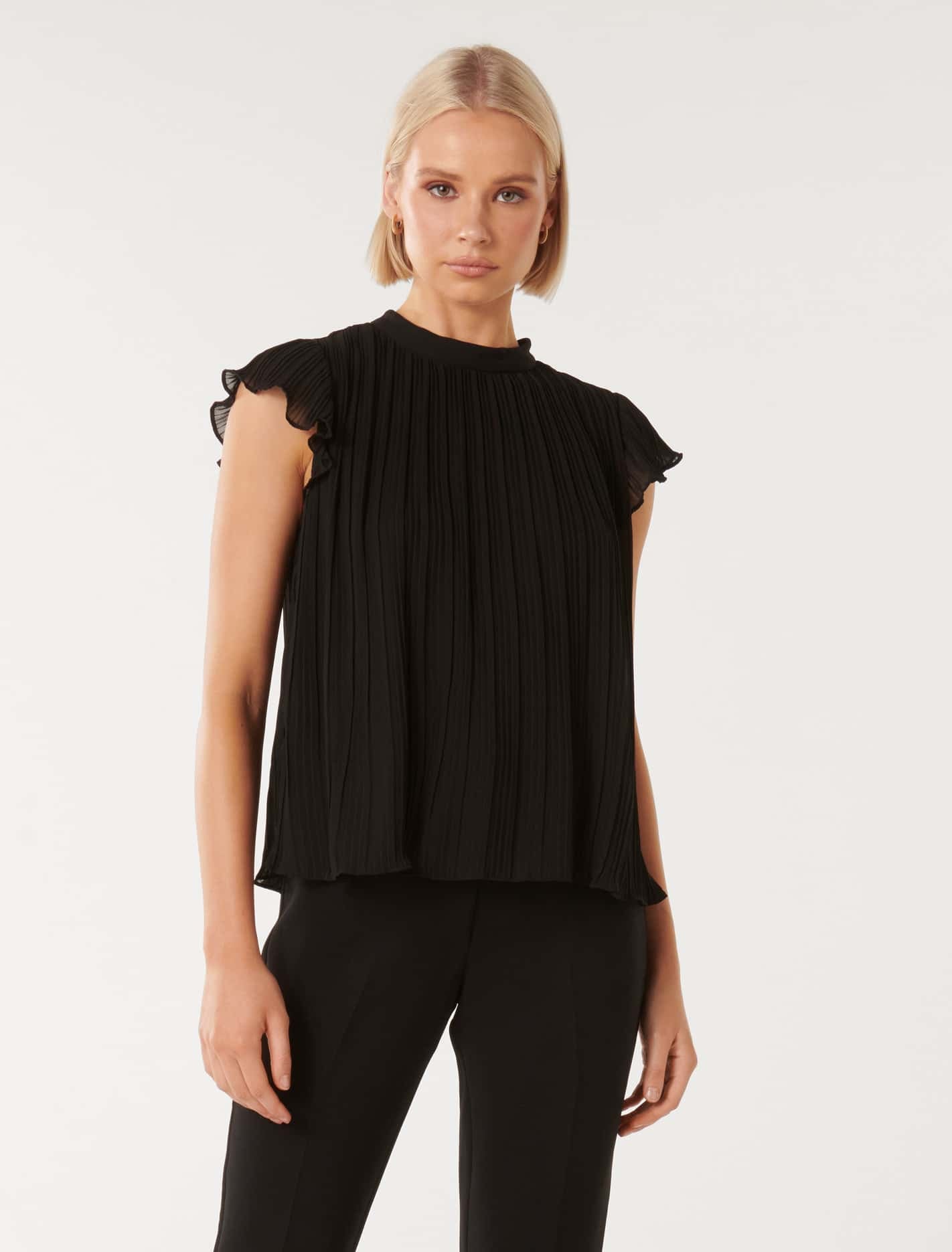 Hannah Flutter Sleeve Blouse Black | Forever New