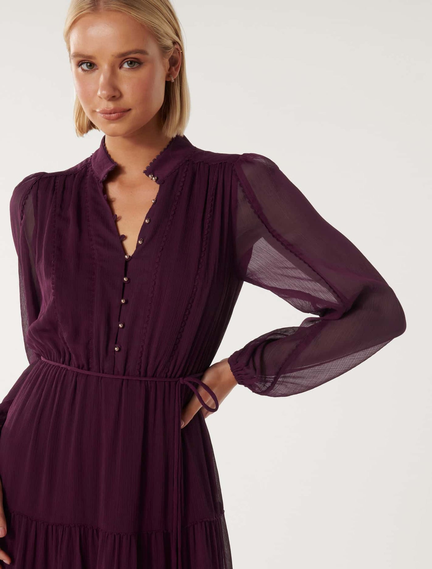 Purple button dress best sale