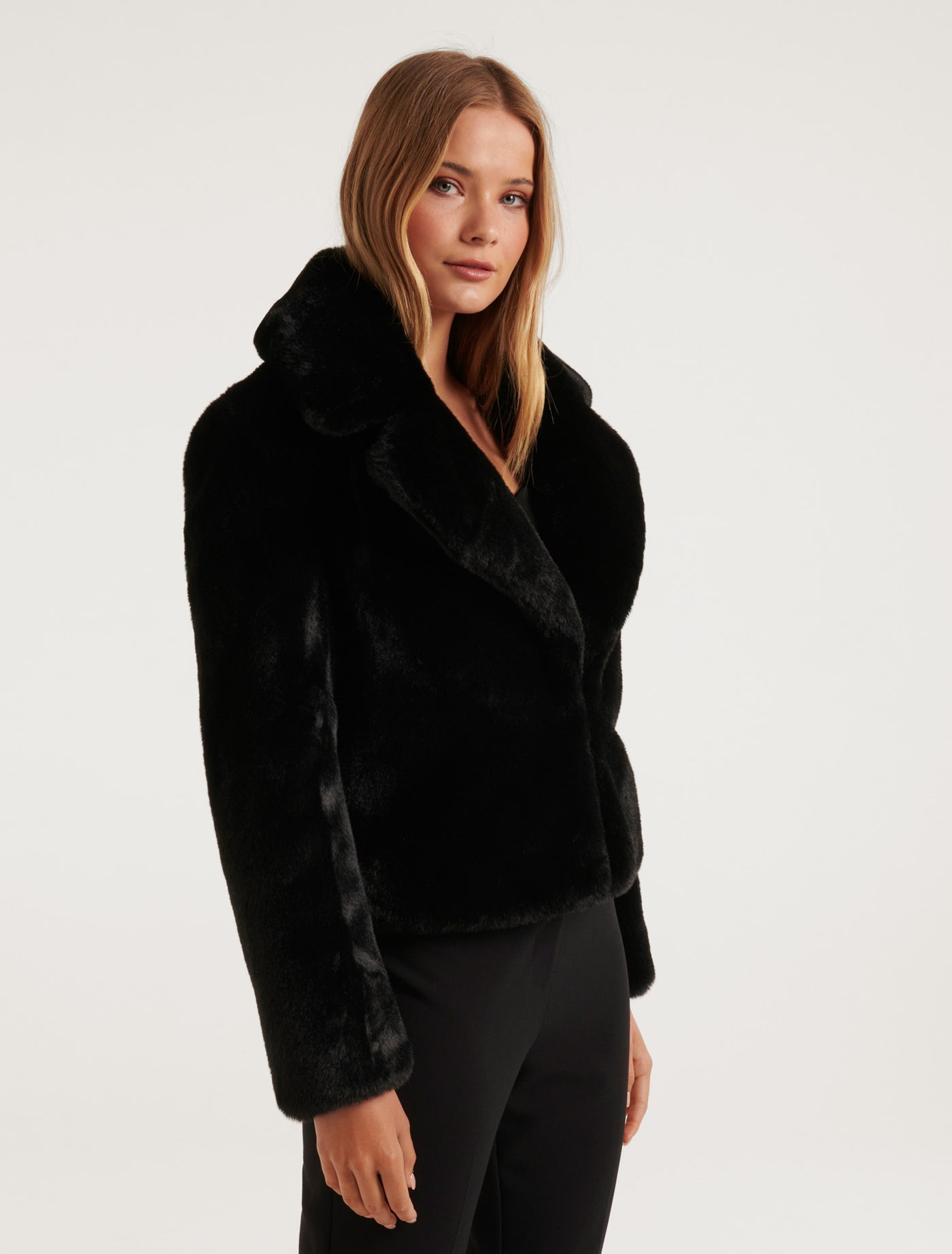 Petite black fur jacket hotsell