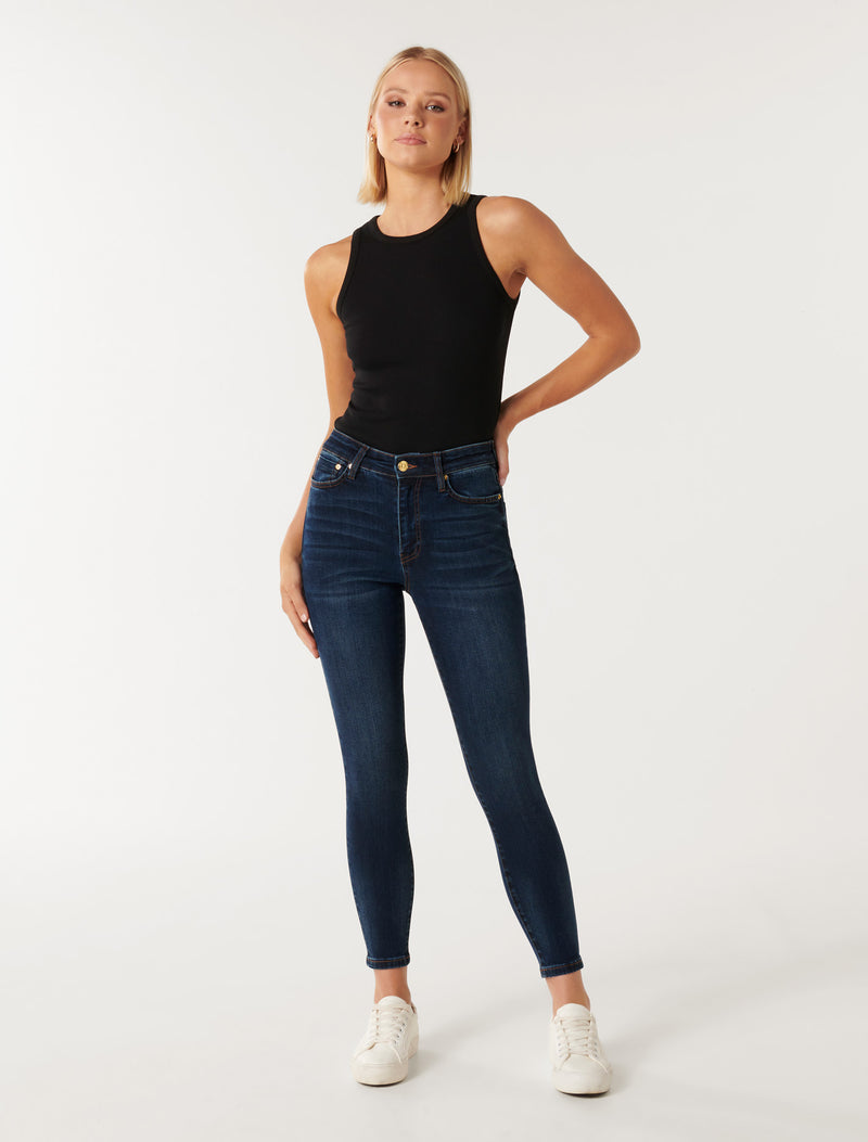 Nala Mid-Rise Ankle Skinny Jeans Navy | Forever New