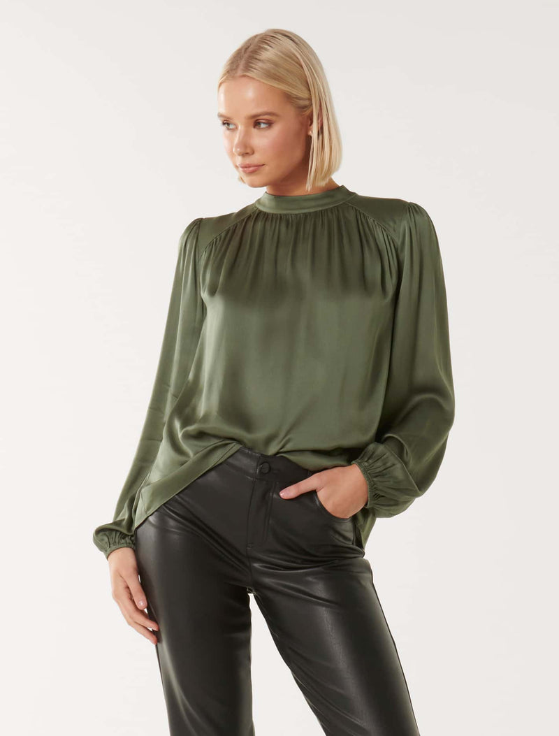 Gilli Gather Satin Shell Blouse Forever New