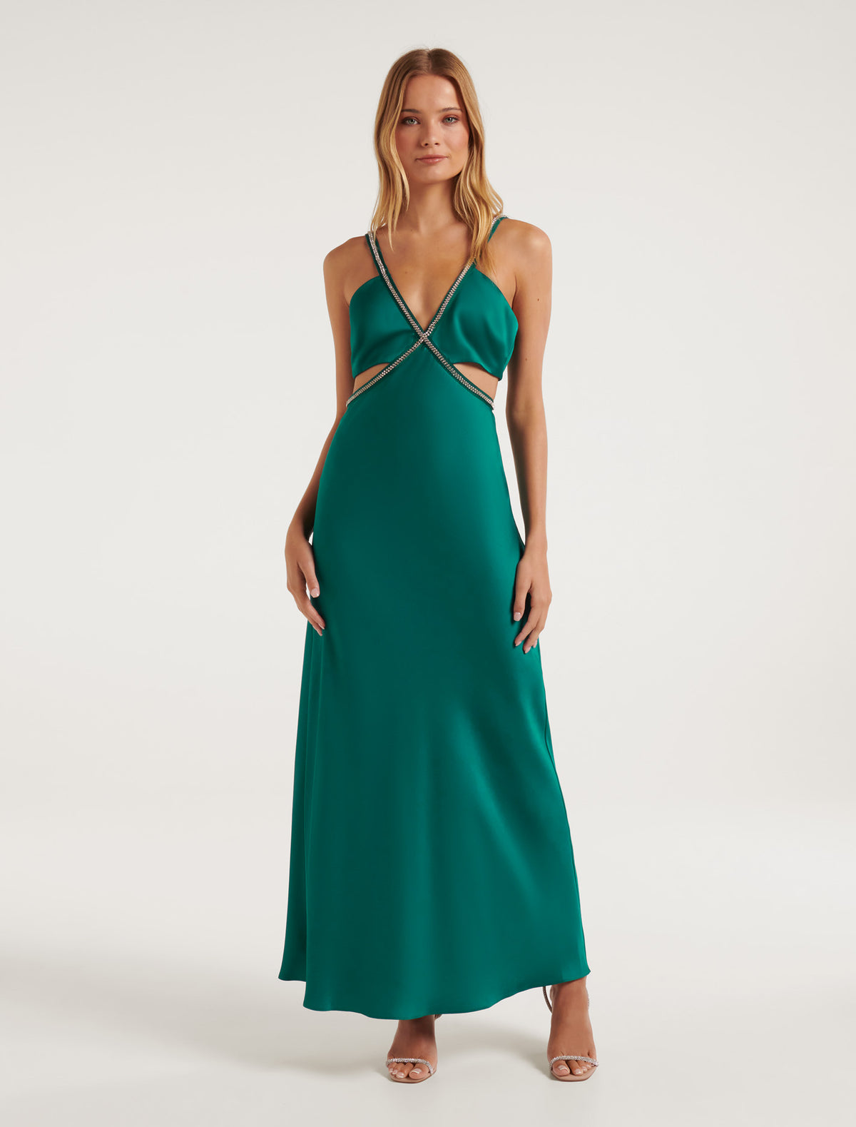 Anika Satin Diamante Trim Maxi Dress Forever New