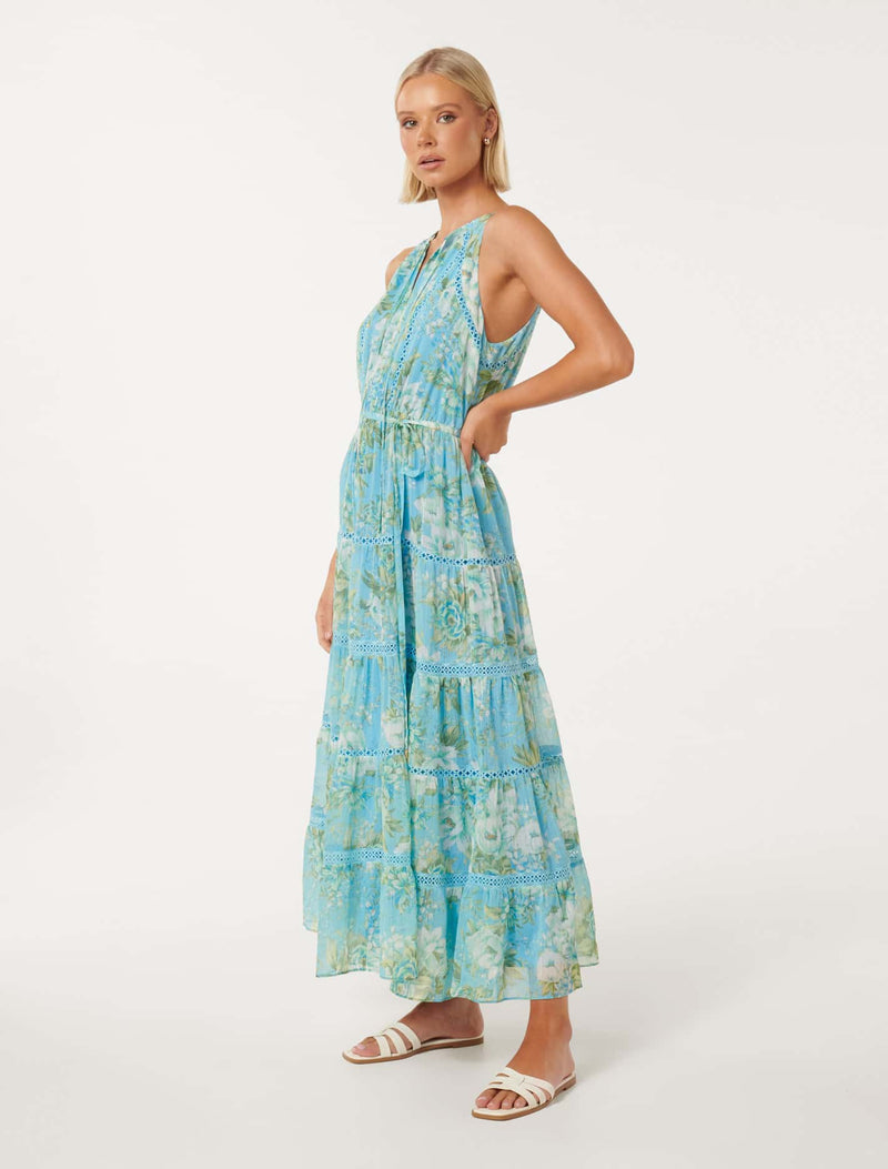 Savannah Trim Insert Halter Dress Sky Merton Floral | Forever New
