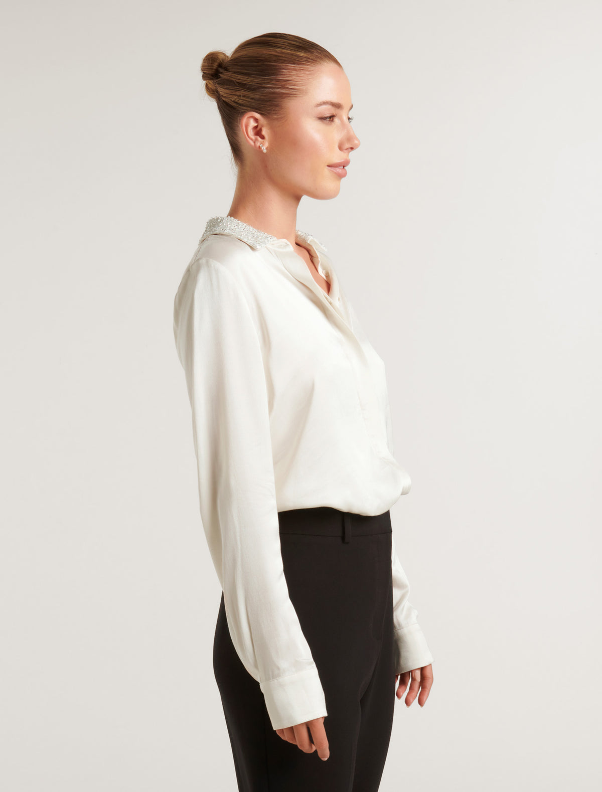 Maxine Beaded Collar Satin Shirt Forever New