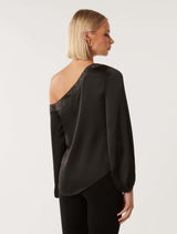Anya Asymmetrical Embellished Satin Top Forever New