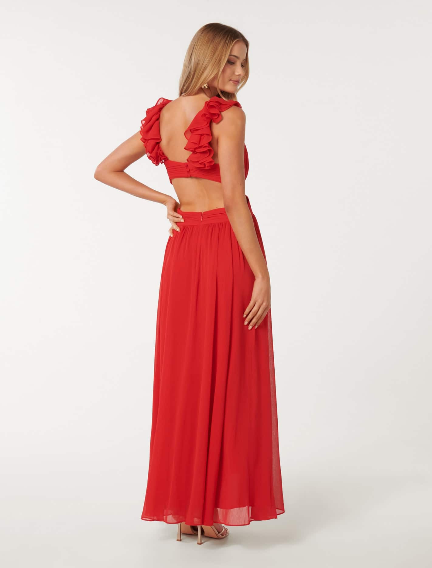 Selena Ruffle Shoulder Maxi Dress Chilli Red | Forever New