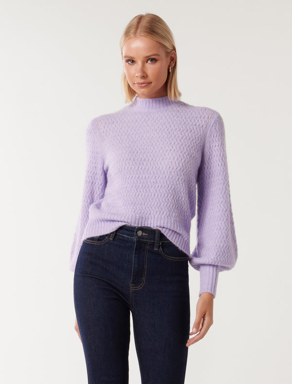 Willow Textured Knit Jumper Blossoming Lilac Forever New