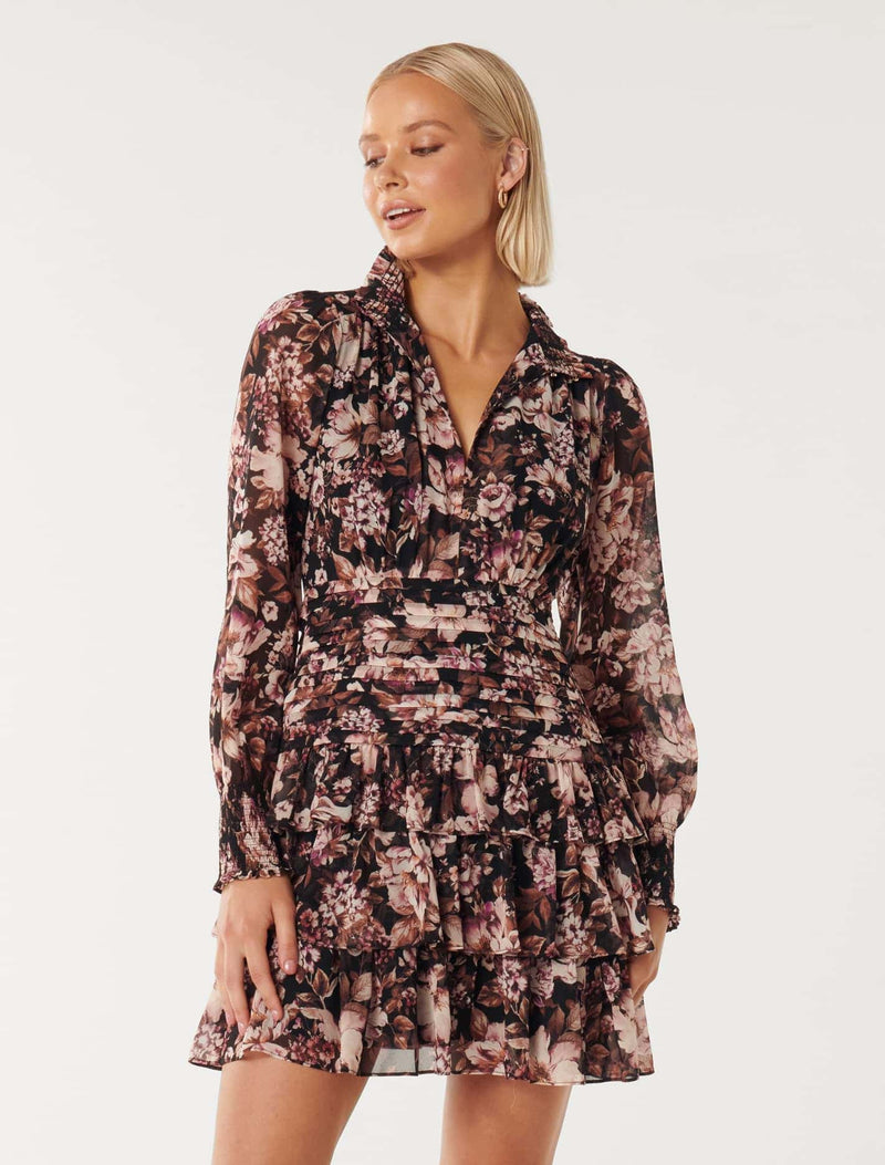 Imogen Printed Ruffle Mini Dress Forever New