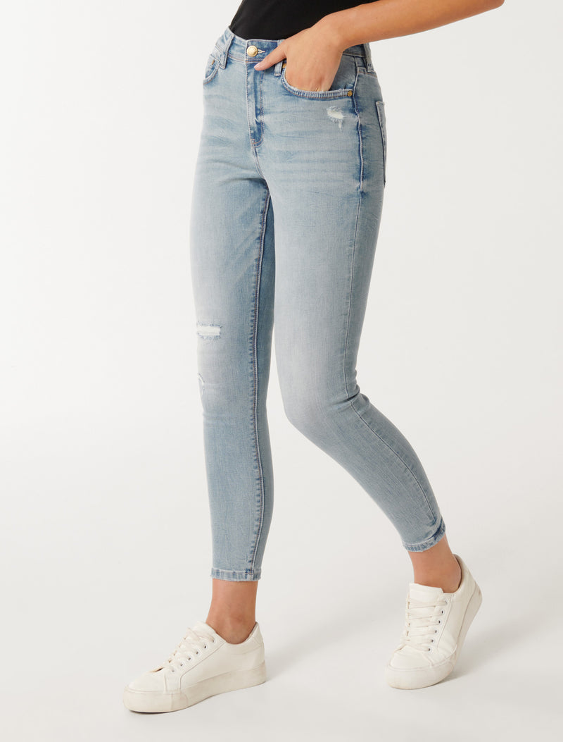 Nala Mid-Rise Ankle Skinny Jeans Baby Blue | Forever New