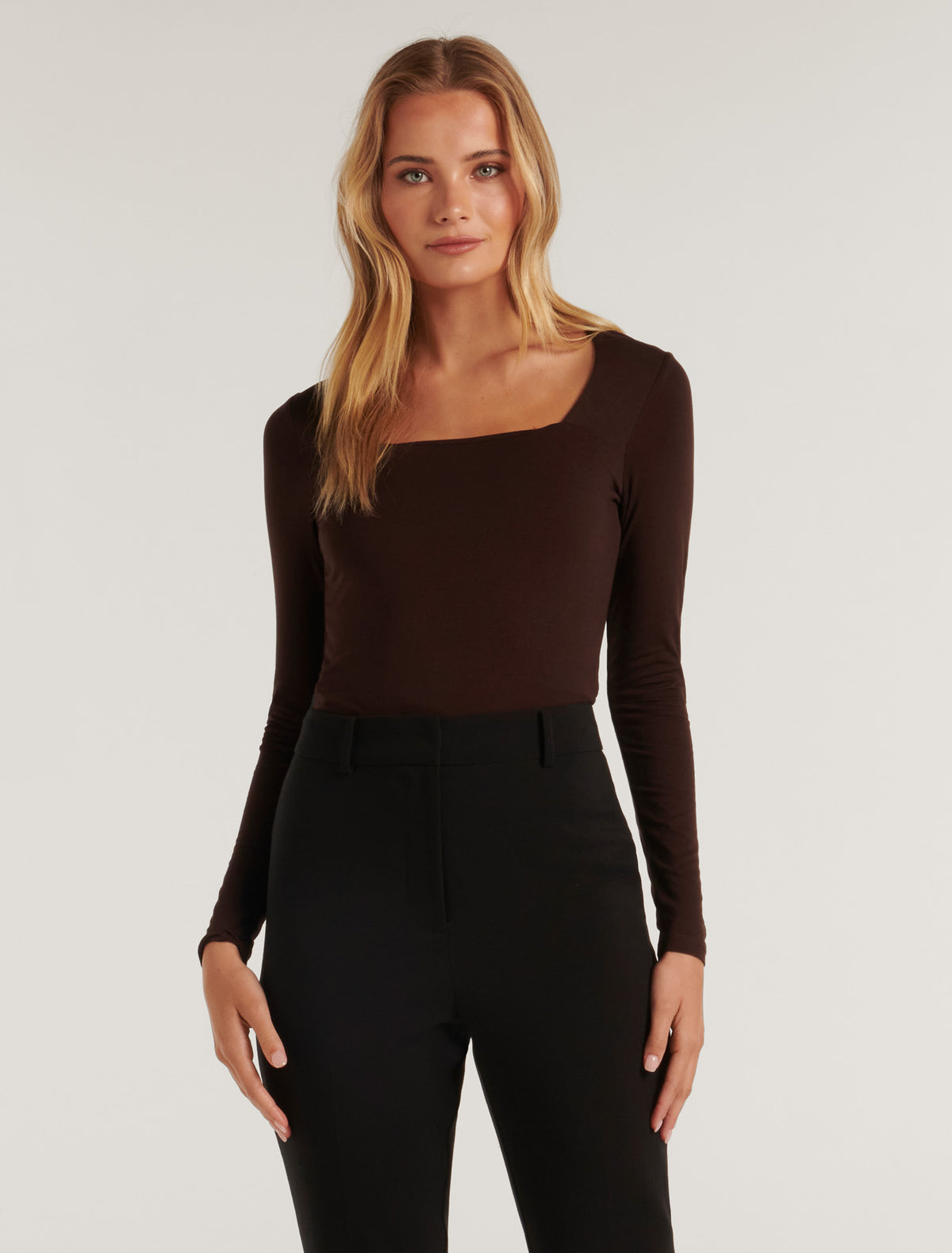 Halsey Square Neck Top Chocolate Forever New