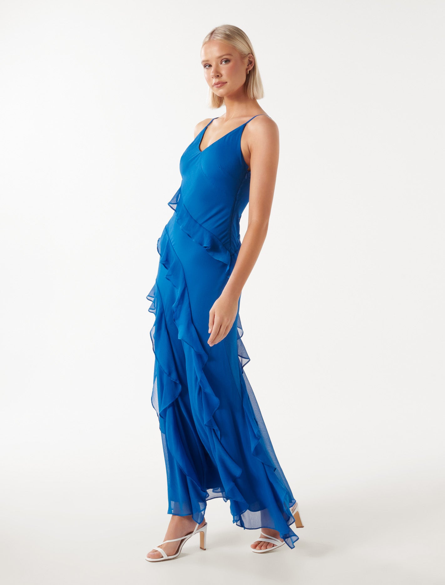 Poppy Asymm Ruffle Dress Vivid Azure | Forever New