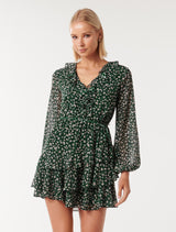 Zora Ruffle Mini Dress Green Tilbury Ditsy Forever New