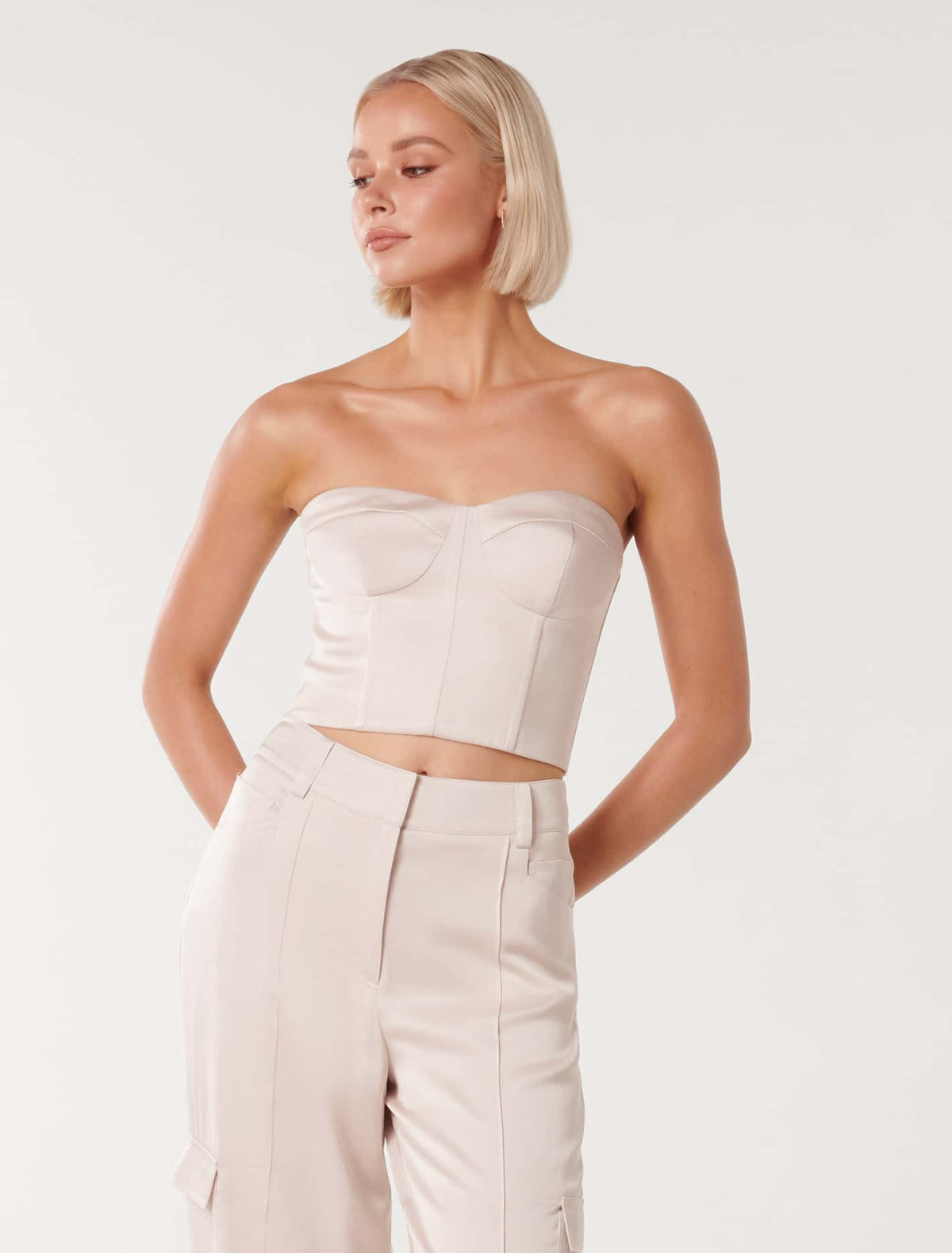 Selma Satin Strapless Bustier Top Forever New
