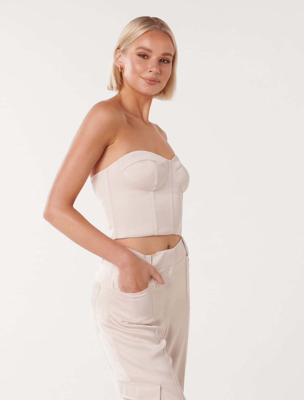Selma Satin Strapless Bustier Top Forever New