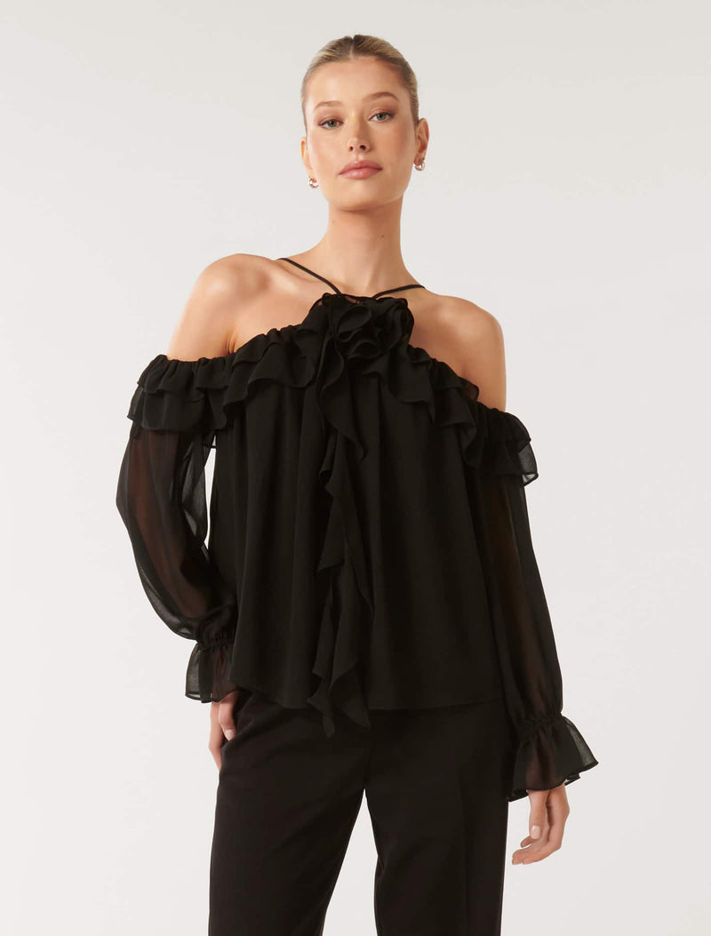 Calliope Ruffle Arrow Neck Top Forever New