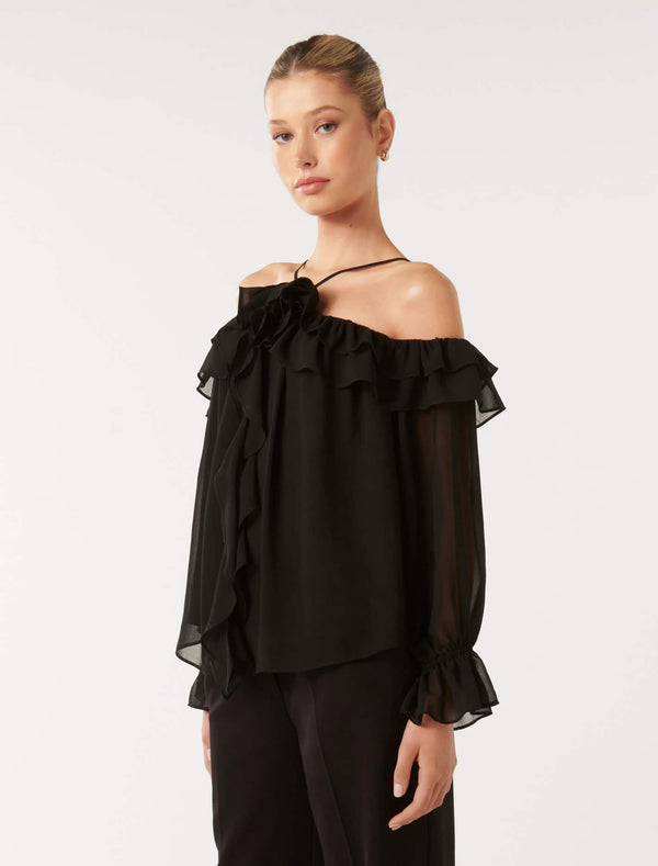 Calliope Ruffle Arrow Neck Top Forever New