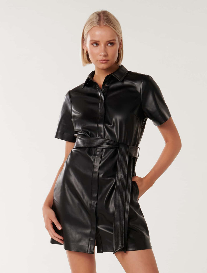 Layla Vegan Leather Mini Dress Black | Forever New