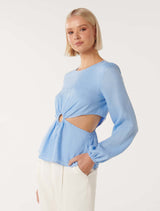 Ria Ring Detail Cutout Linen Top Forever New