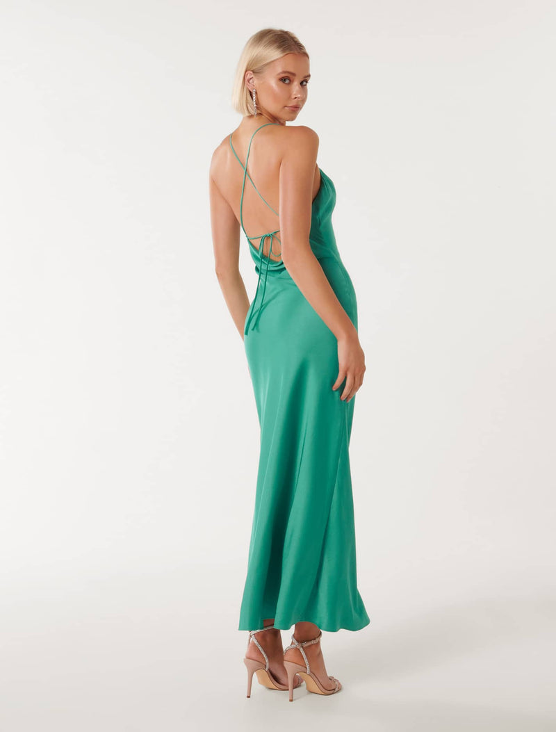 Ruby Tie Back Satin Maxi Dress Barrier Reef | Forever New