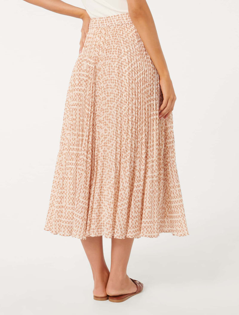 Aurora Pleated Skirt Tan Alder Geo | Forever New