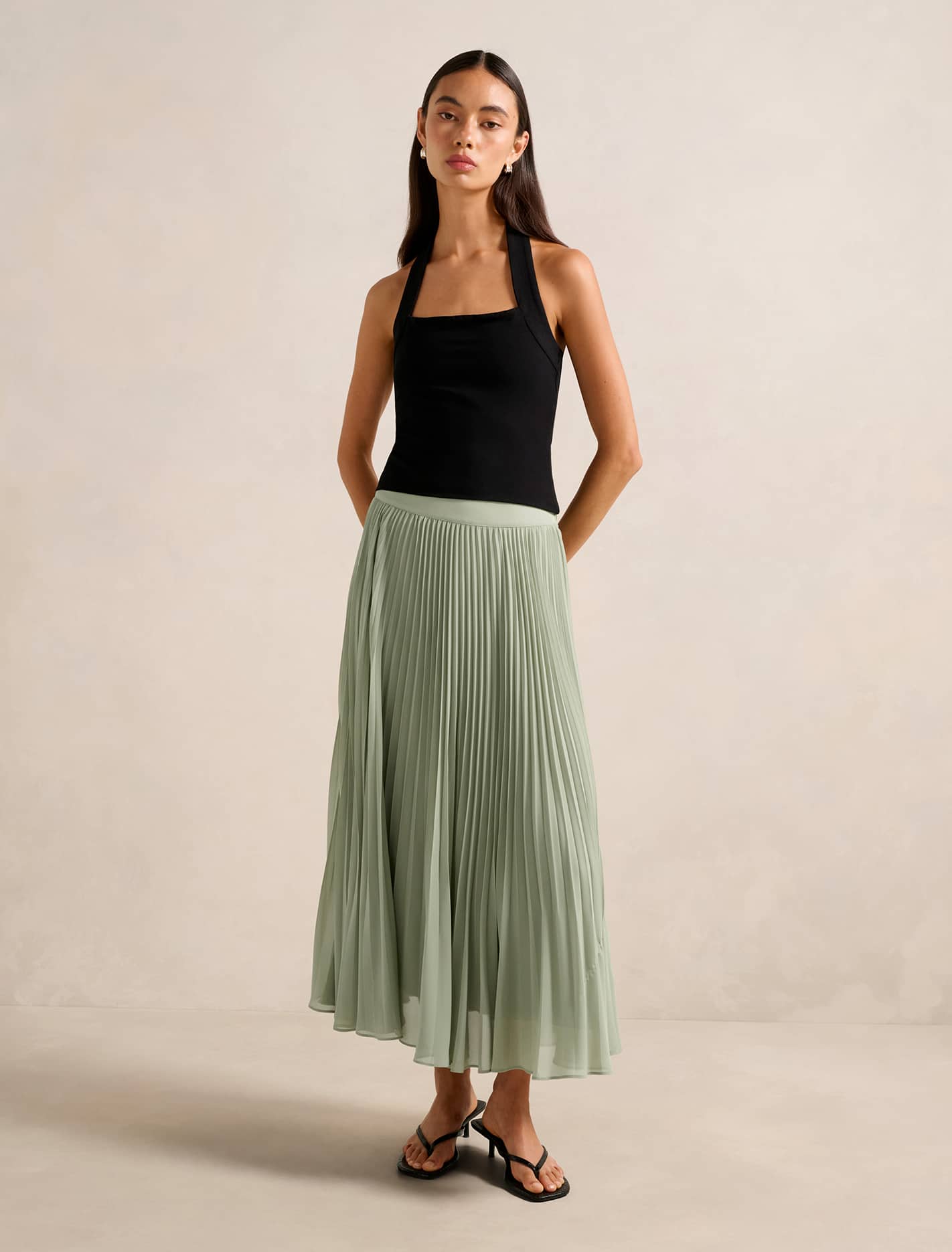 Aurora Pleated Skirt Soft Sage Forever New