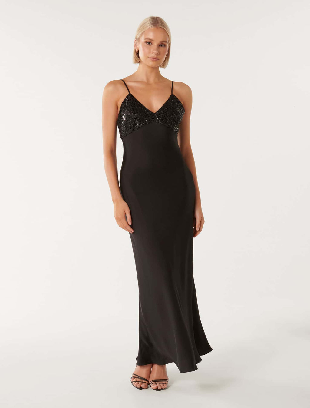 Maisie Sequin Satin Slip Dress Black