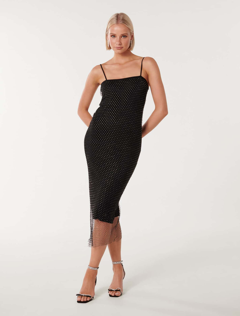 Topshop Tall Bodycon Dress With Skinny Straps And Lace Overlay 93