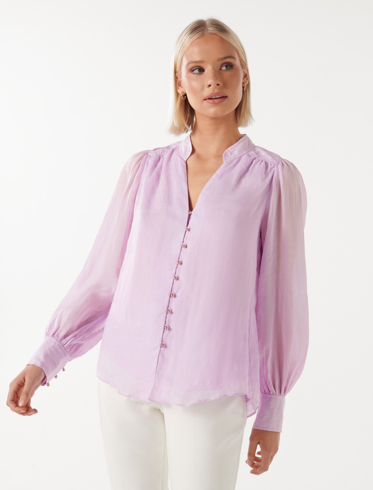 Delia Yoke Detail Blouse Lilac Haze | Forever New