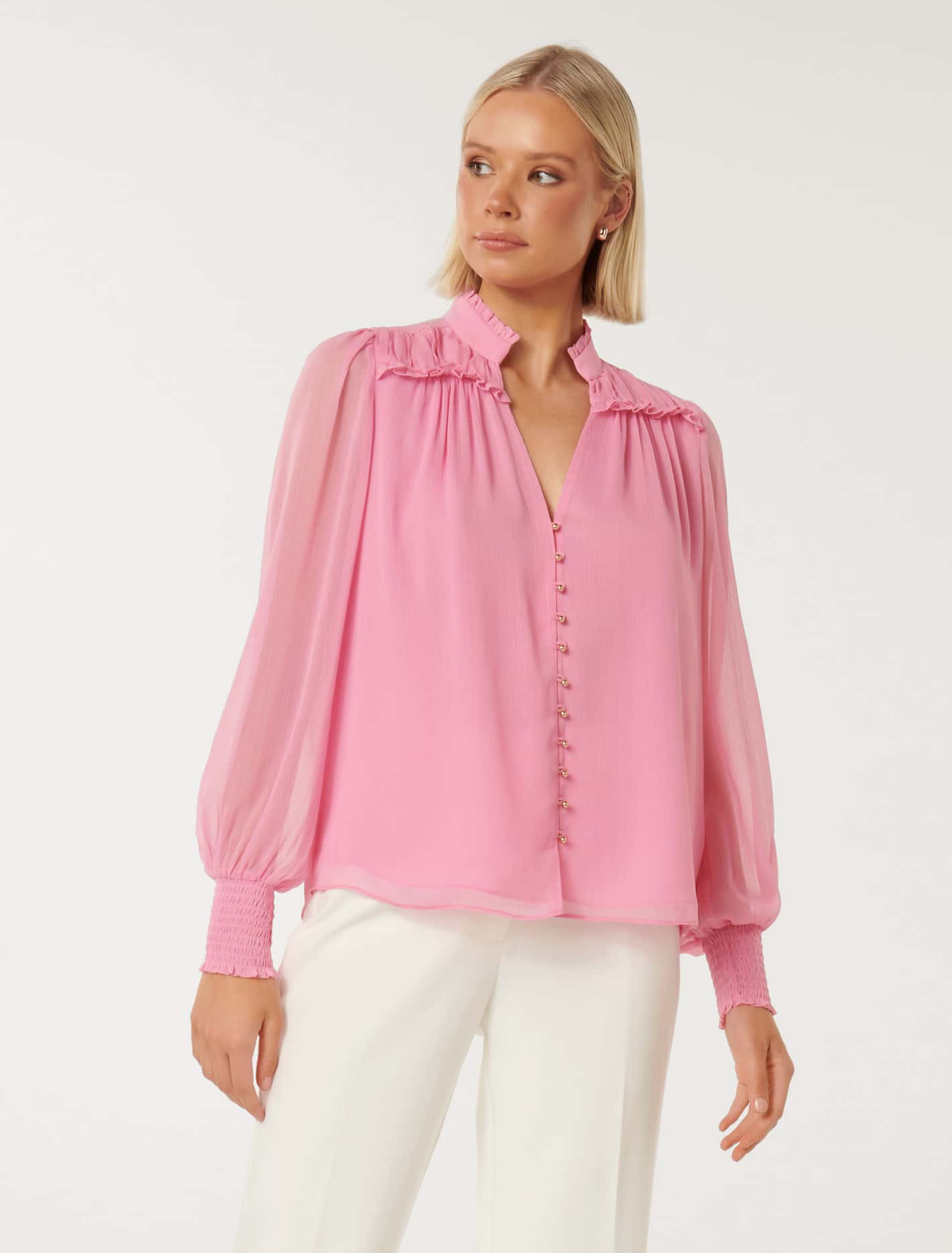 Anastasia Frill Yoke Blouse Candy Floss | Forever New