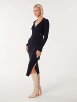 Liv Collar Wrap Midi Knit Dress Forever New