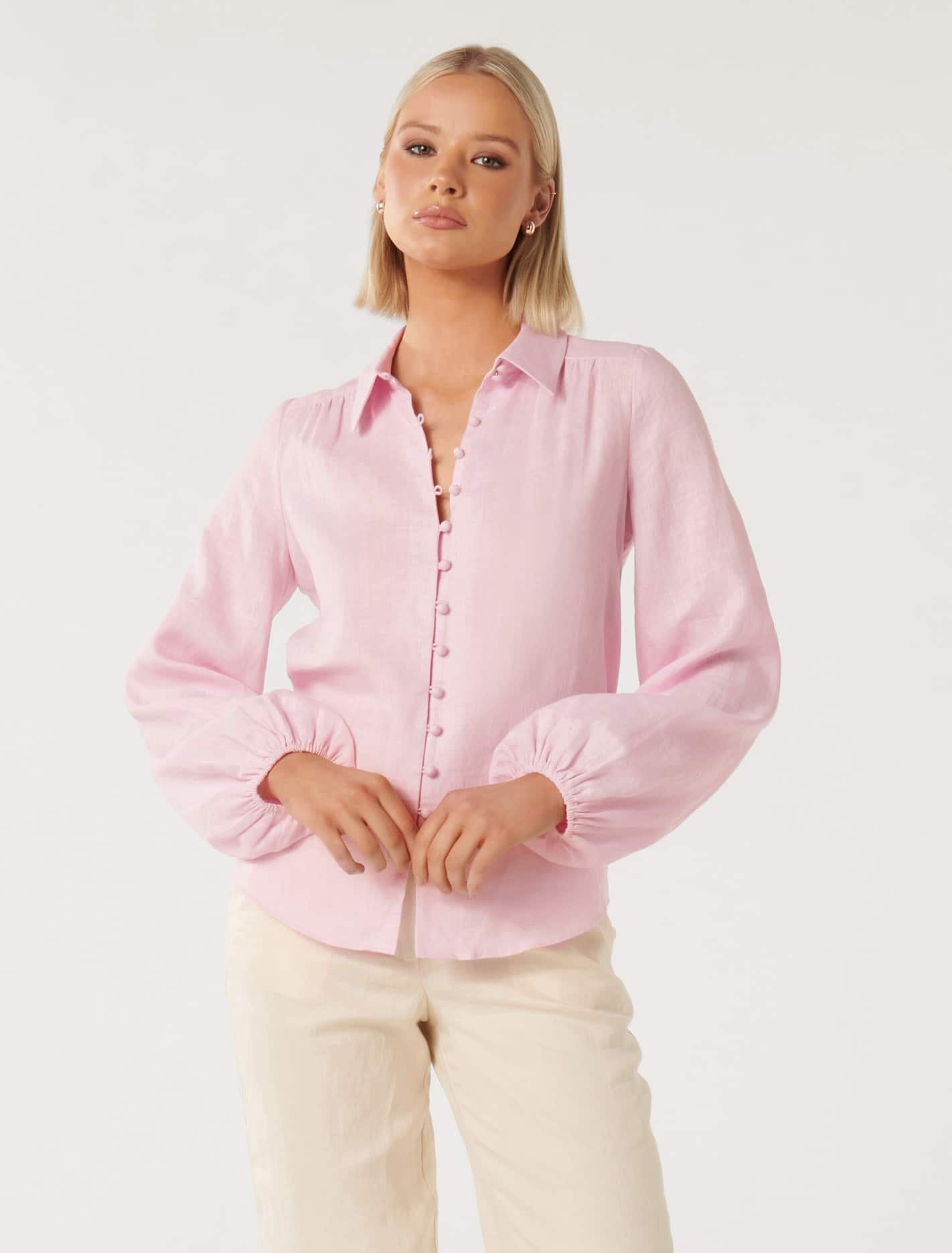 Penn Linen Blouse Plastic Pink | Forever New