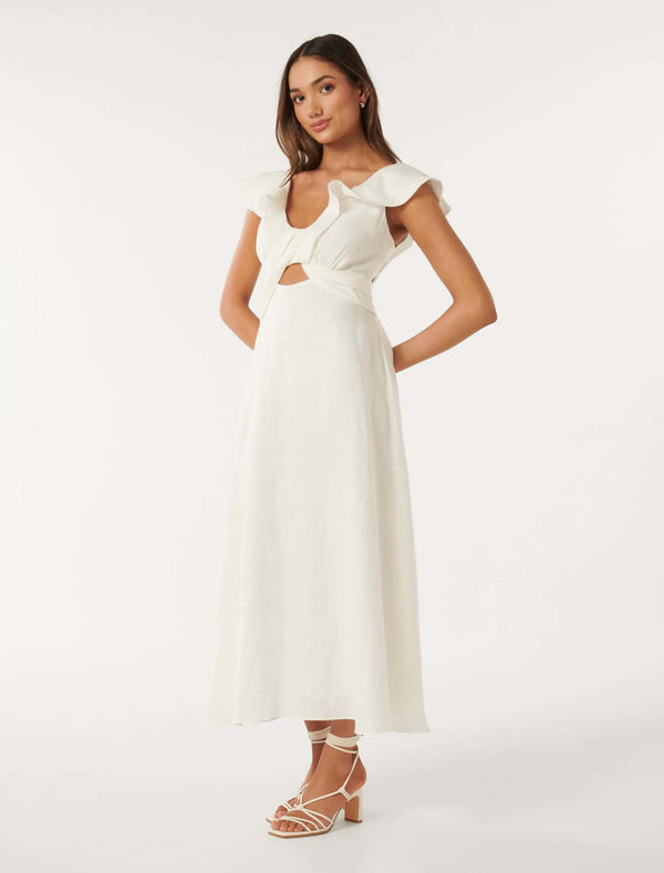 Lara Petite Linen Frill Midi Dress Forever New