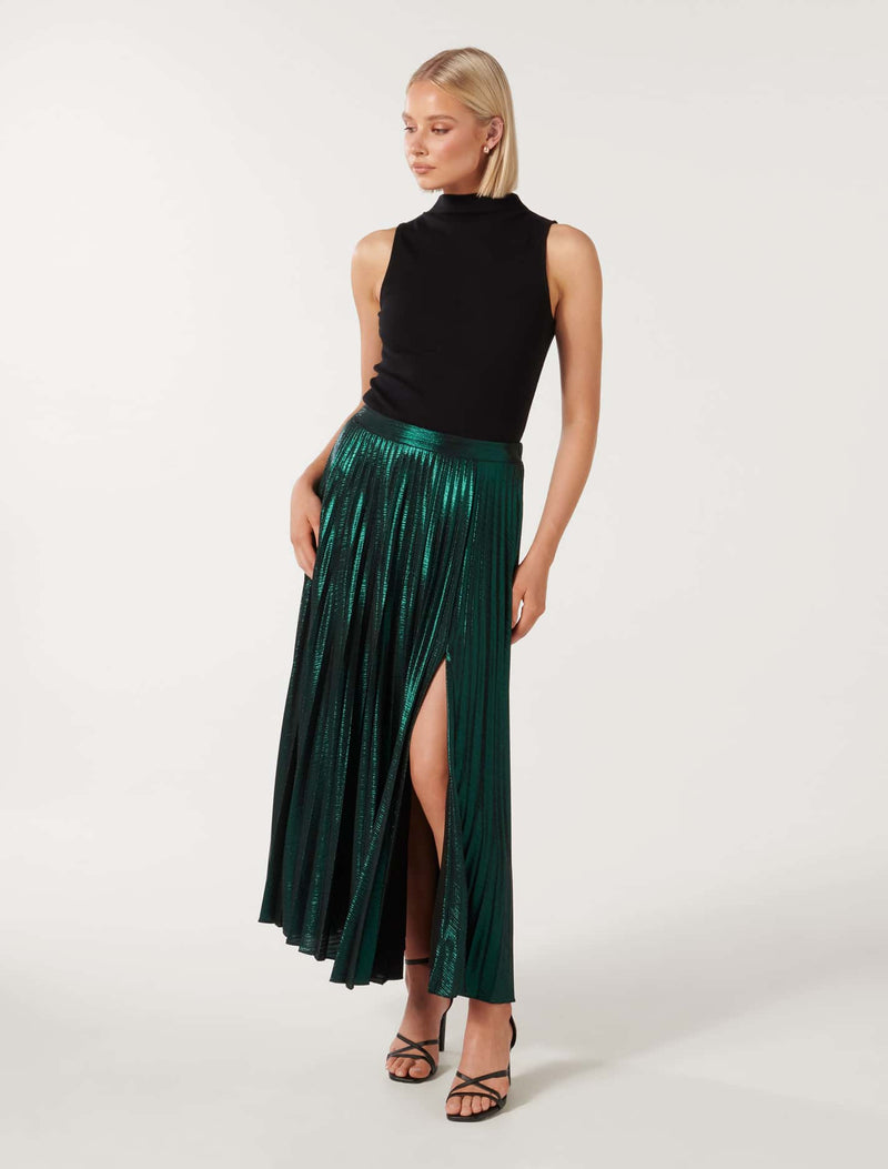 Rylee Metallic Pleated Skirt Forever New