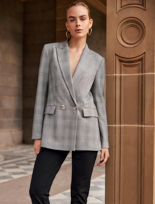 Gemma Check Double Breasted Blazer Forever New