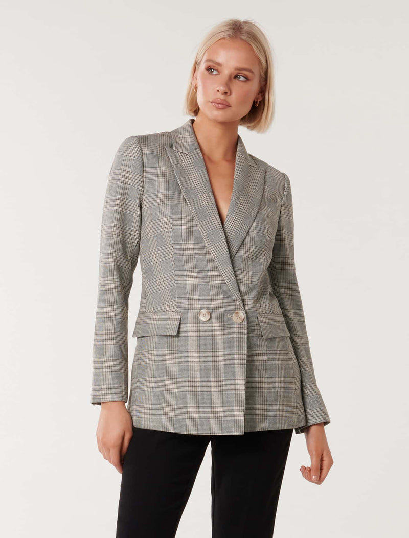 Gemma Check Double Breasted Blazer Forever New