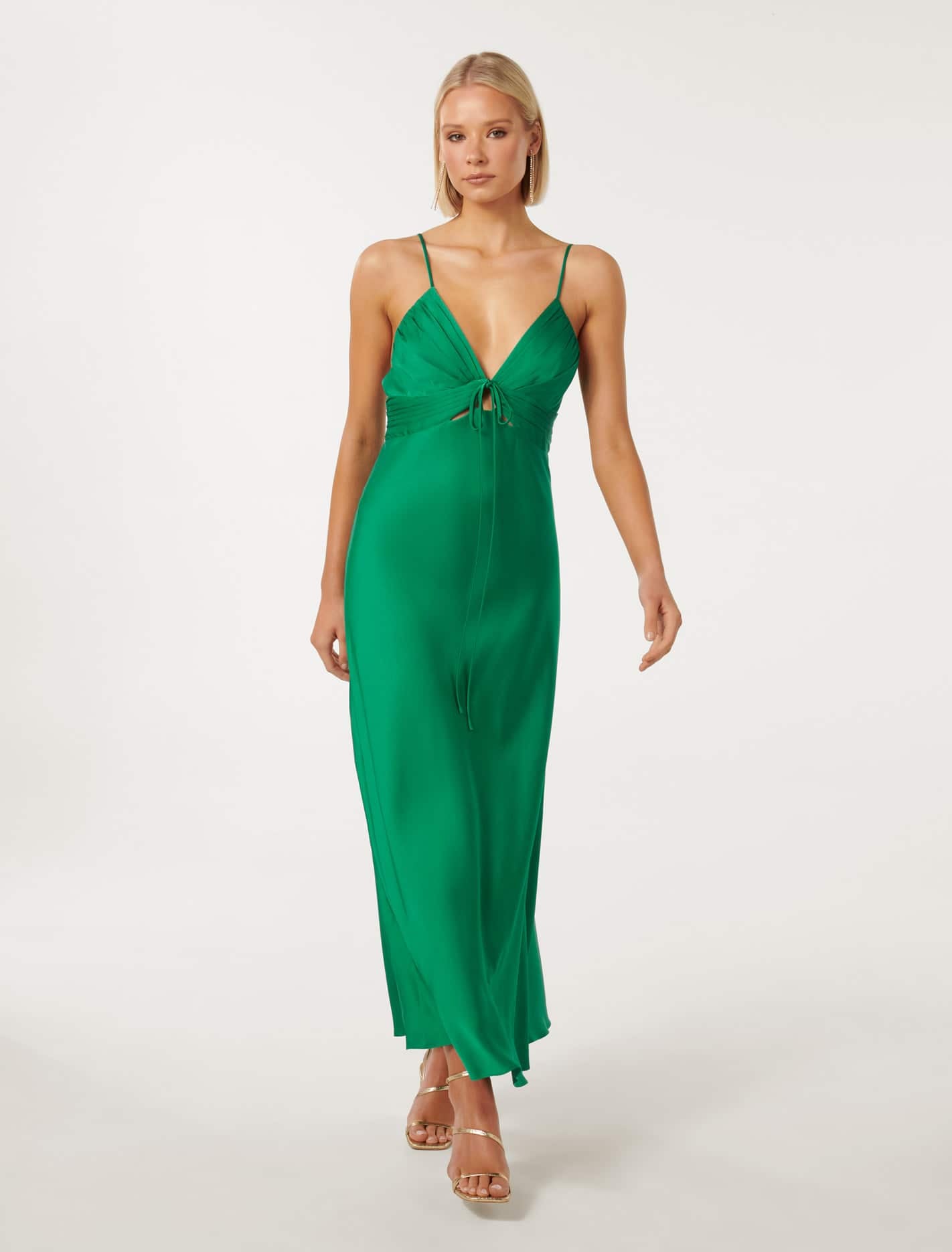 Cassia Satin Cutout Midi Dress Green | Forever New