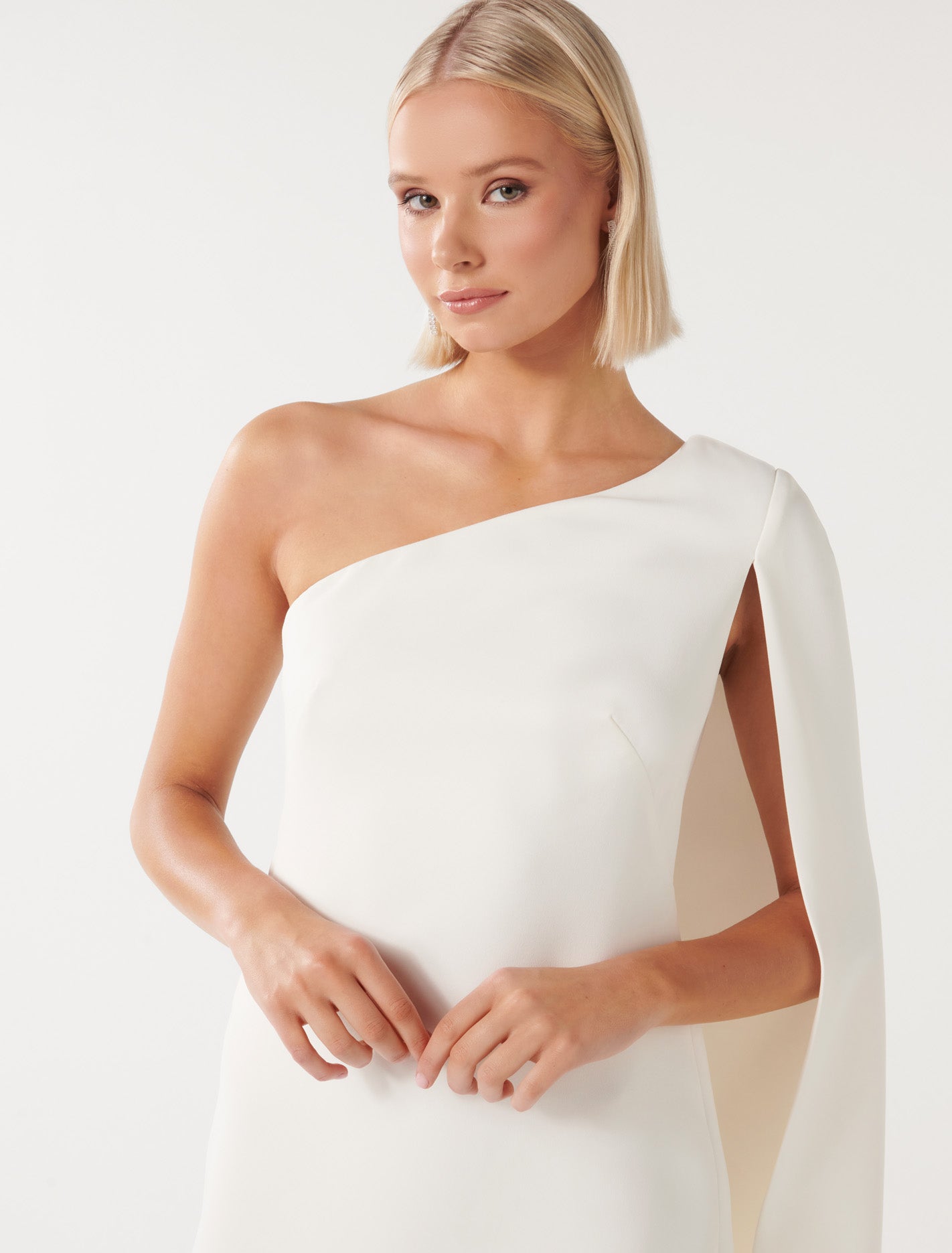 Hartley Asymm Cape Mini Dress Porcelain | Forever New