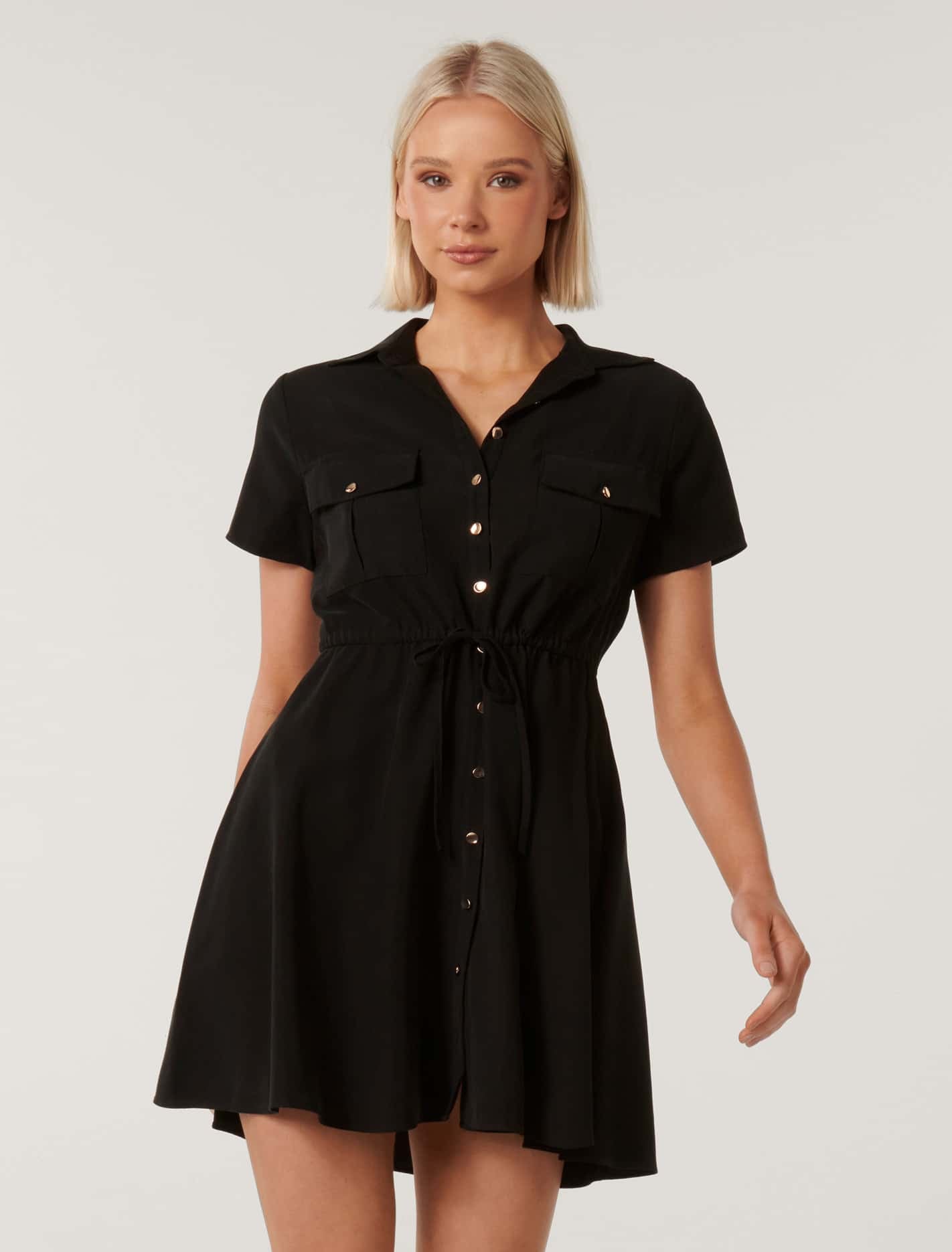 Avana Skater Shirt Dress Black | Forever New