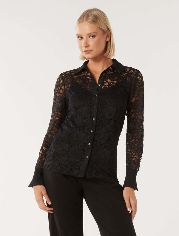 Ita Lace Button Down Shirt Forever New
