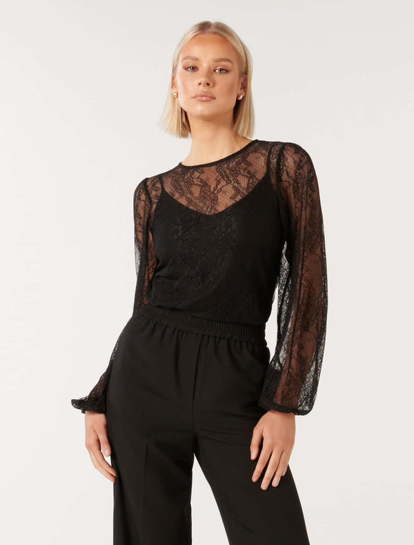 Alexis Round Neck Lace Top Forever New