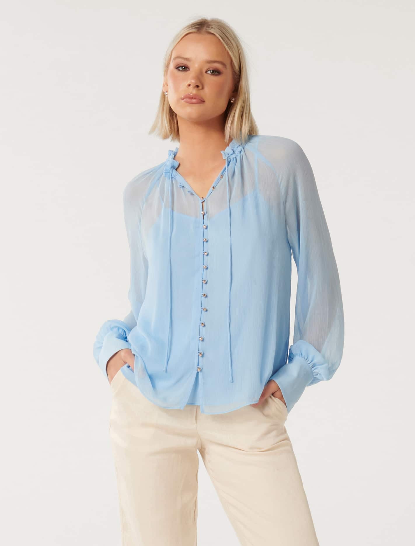 Ashton Raglan Essence Blouse Forget Me Not Blue | Forever New