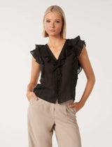 Roma Ruffle Button Through Blouse Forever New