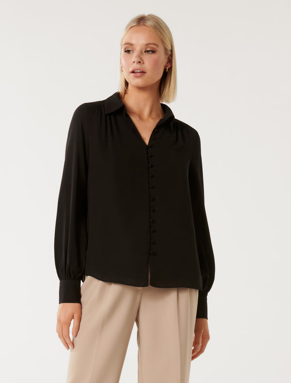 Emery Button Detail Workwear Blouse Forever New