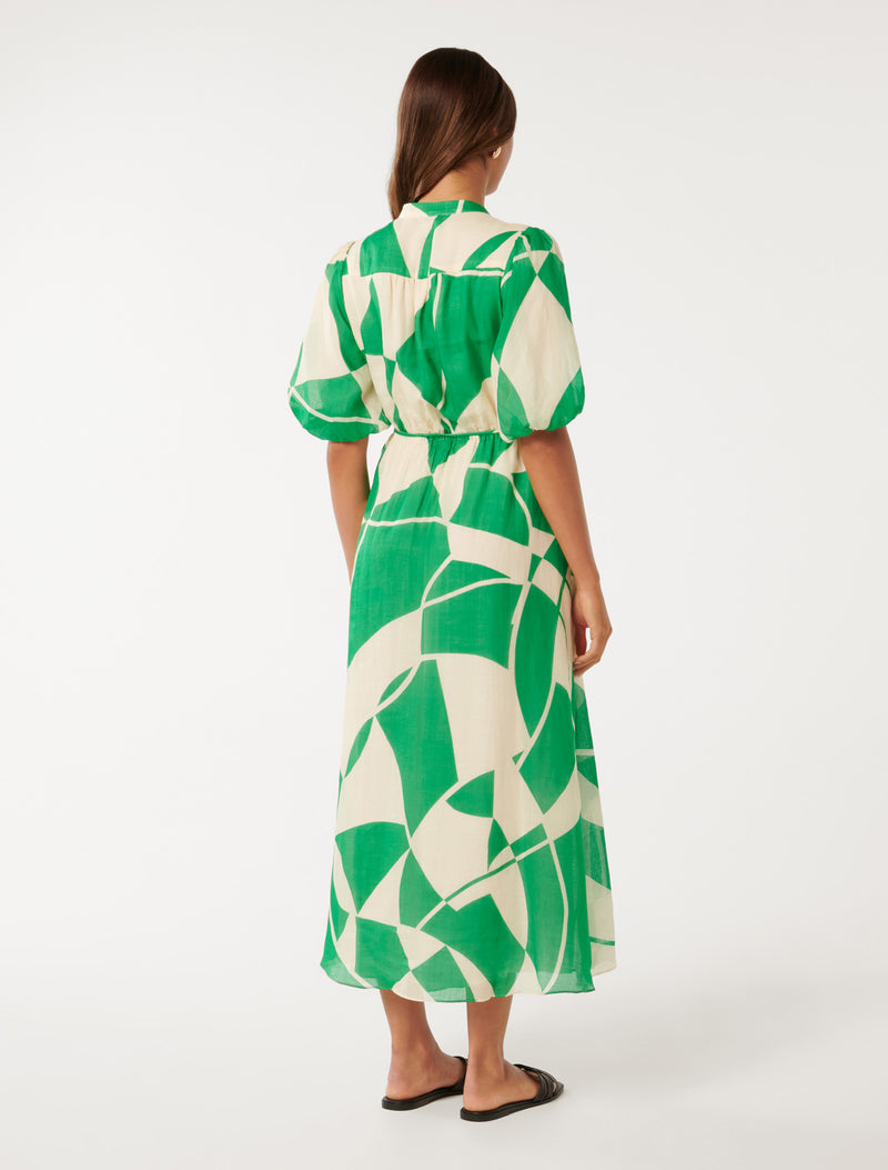 Loanne Puff Sleeve Midi Dress Green Vere Abstract | Forever New