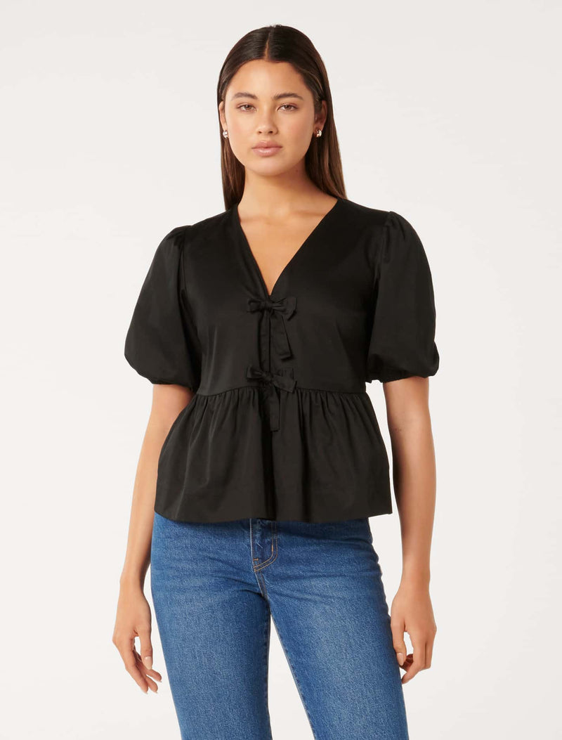 Arabelle Cotton Tie Front Blouse Forever New