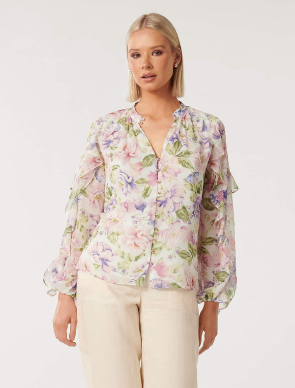 Belle Printed Ruffle Blouse Forever New