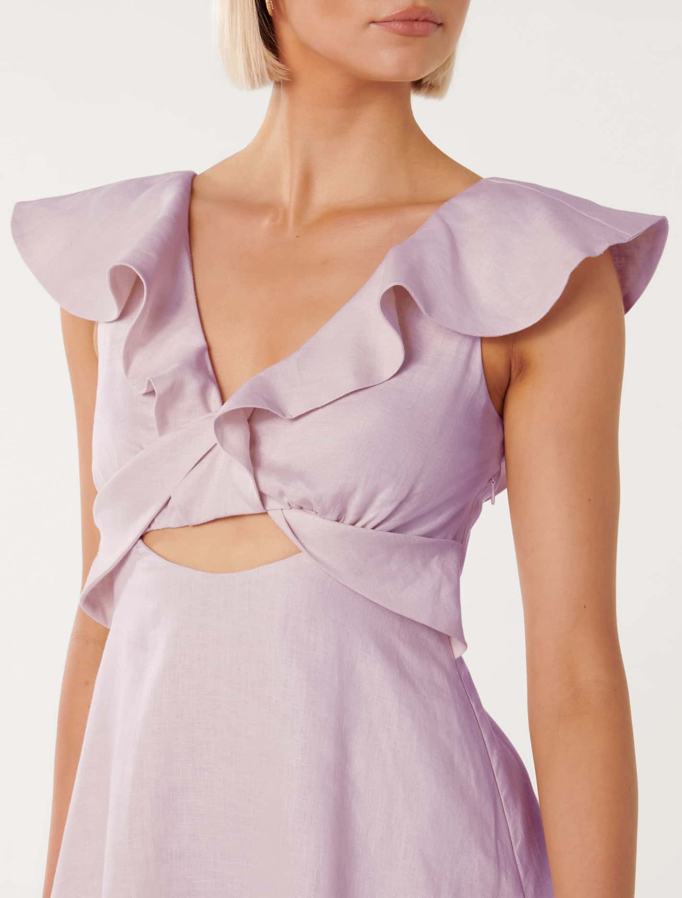 DESIGN super ruched frill detail hotsell midi dress in lilac