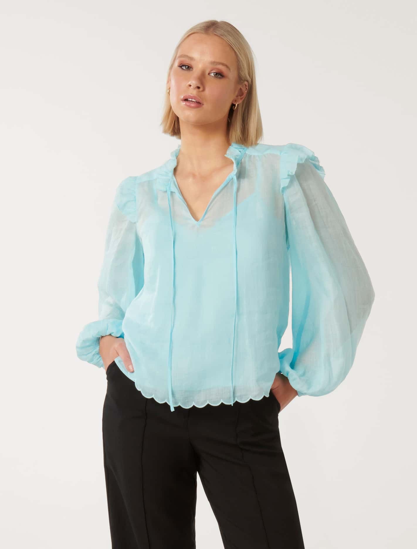 Reign Rami Popover Blouse Shoreline | Forever New