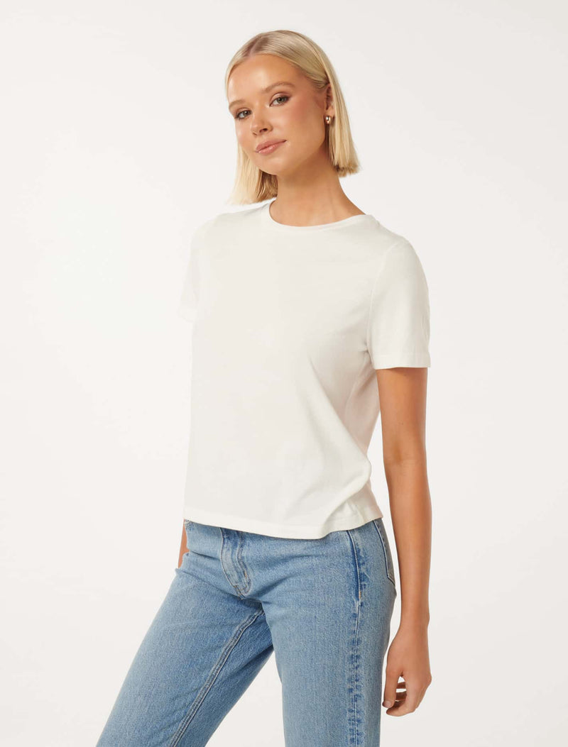 Lara Boxy Crew Neck T-shirt Porcelain | Forever New